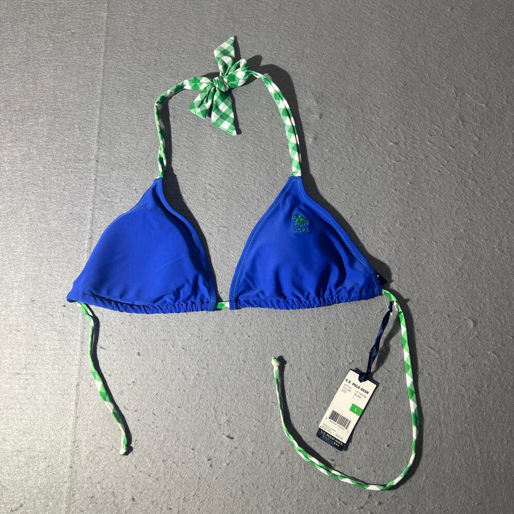 U.S. Polo Assn Blue Green Triangle Bikini Top Size L NWT